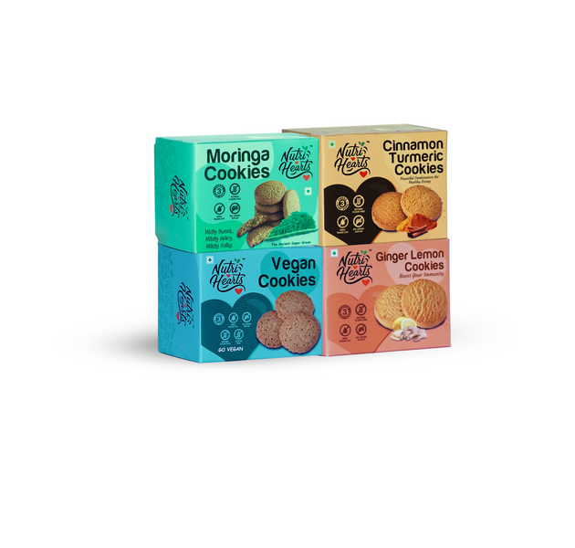 Nutri Hearts Cookies (Assorted Set) - Moringa, Cinnamon Turmeric, Vegan and Ginger Lemon