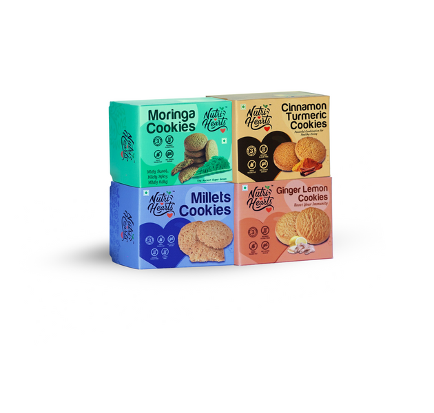 Nutri Hearts Hamper Pack of 4 - Moringa, Cinnamon Turmeric, Millets and Ginger Lemon